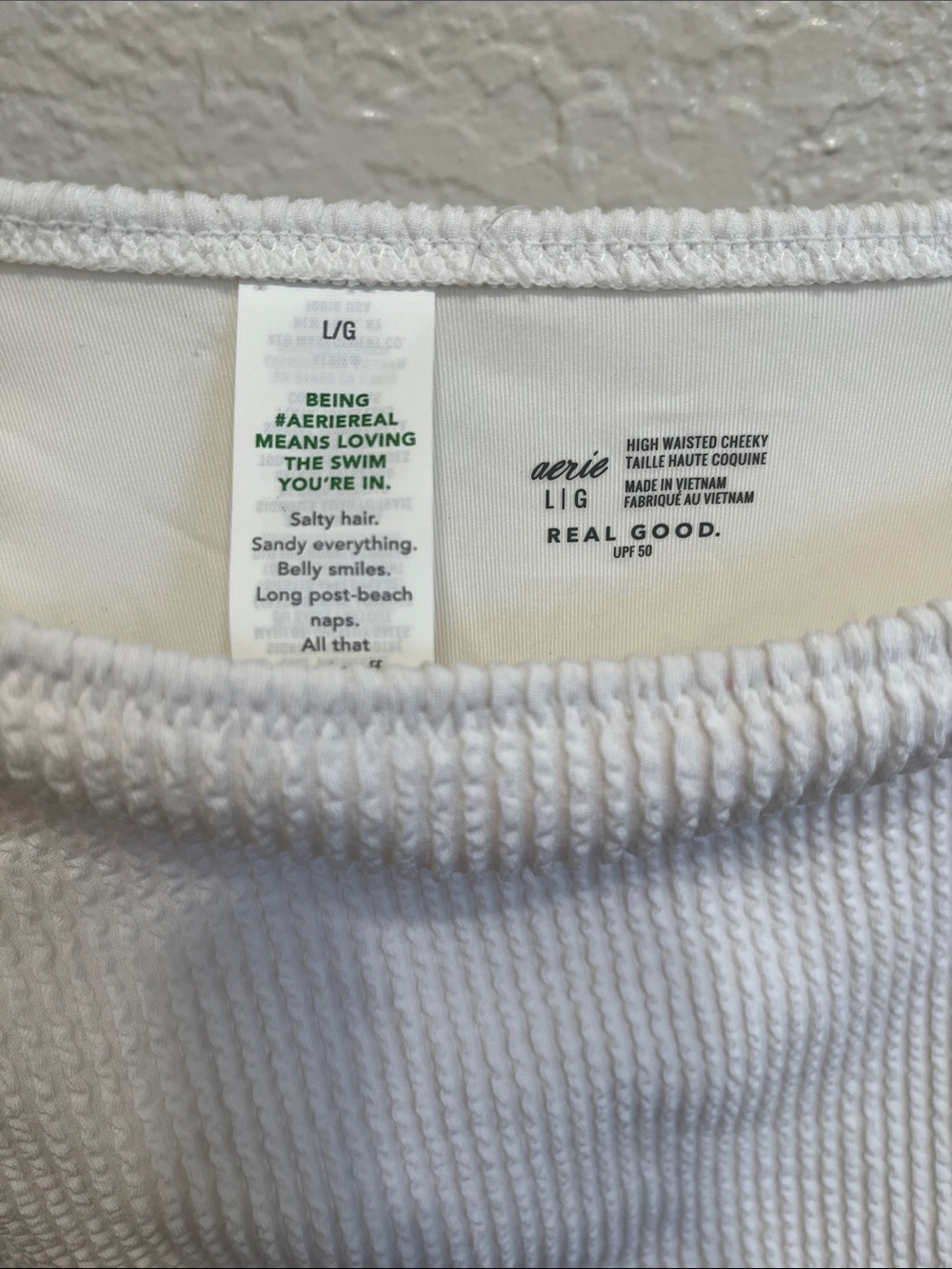 aerie White High Waisted Crinkle Ribbed Cheeky Bikini Bottoms - Picture 6 of 7